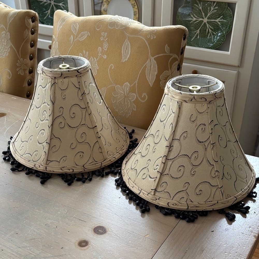 Beige and Black Lamp Shade Set with Beads
